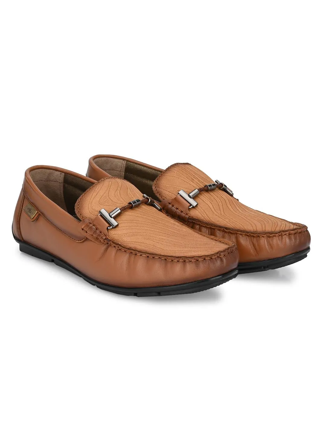 Hitz Men's Tan Leather Slip-On Casual Loafer Shoes