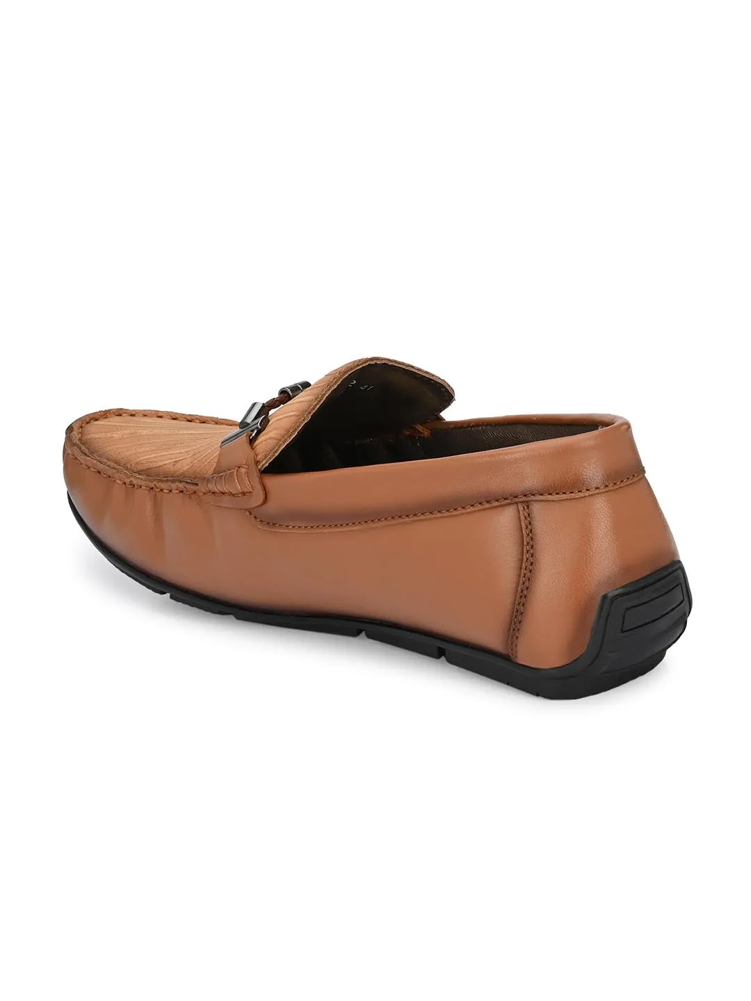 Hitz Men's Tan Leather Slip-On Casual Loafer Shoes