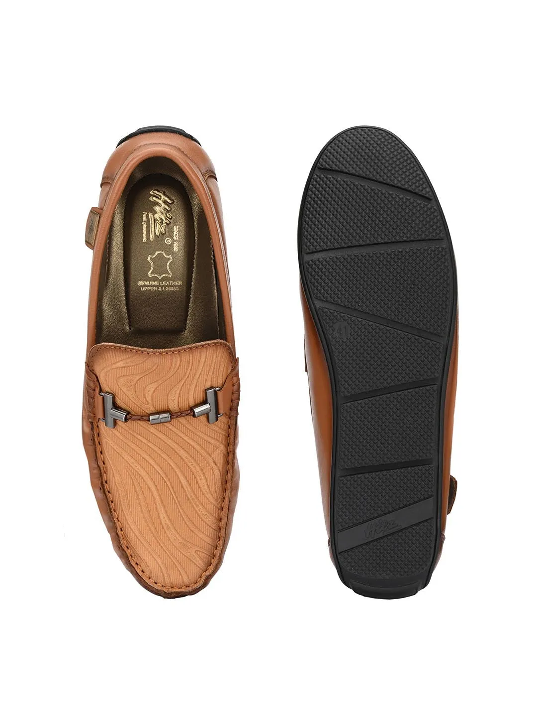 Hitz Men's Tan Leather Slip-On Casual Loafer Shoes