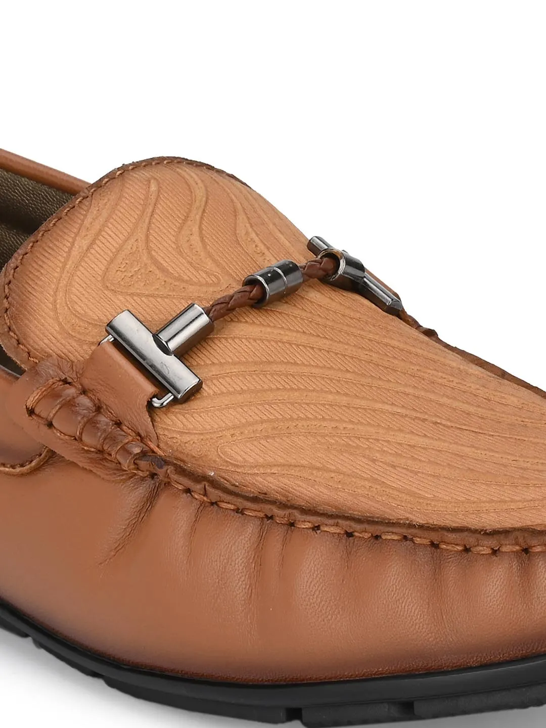 Hitz Men's Tan Leather Slip-On Casual Loafer Shoes