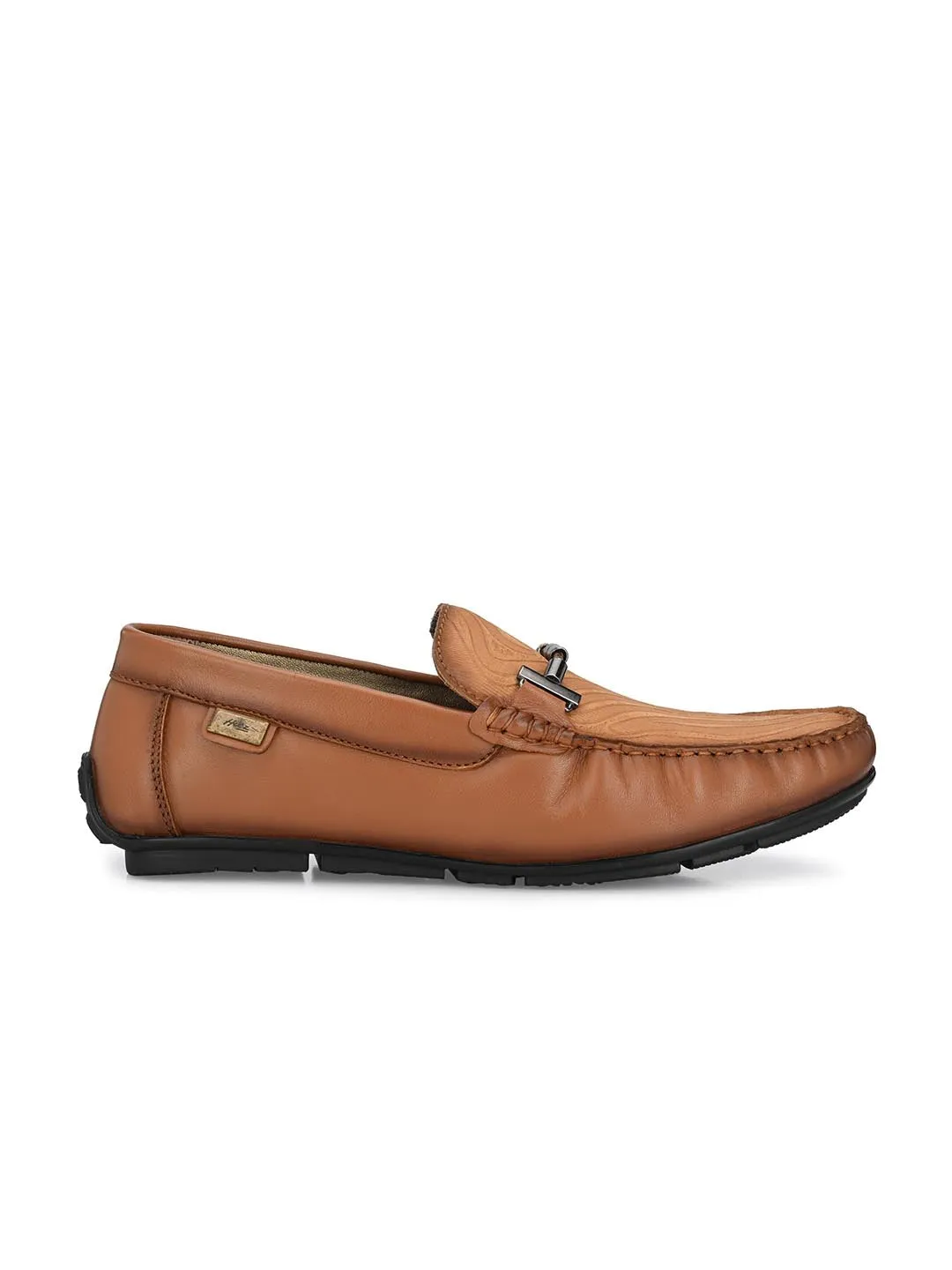 Hitz Men's Tan Leather Slip-On Casual Loafer Shoes