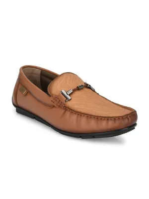 Hitz Men's Tan Leather Slip-On Casual Loafer Shoes