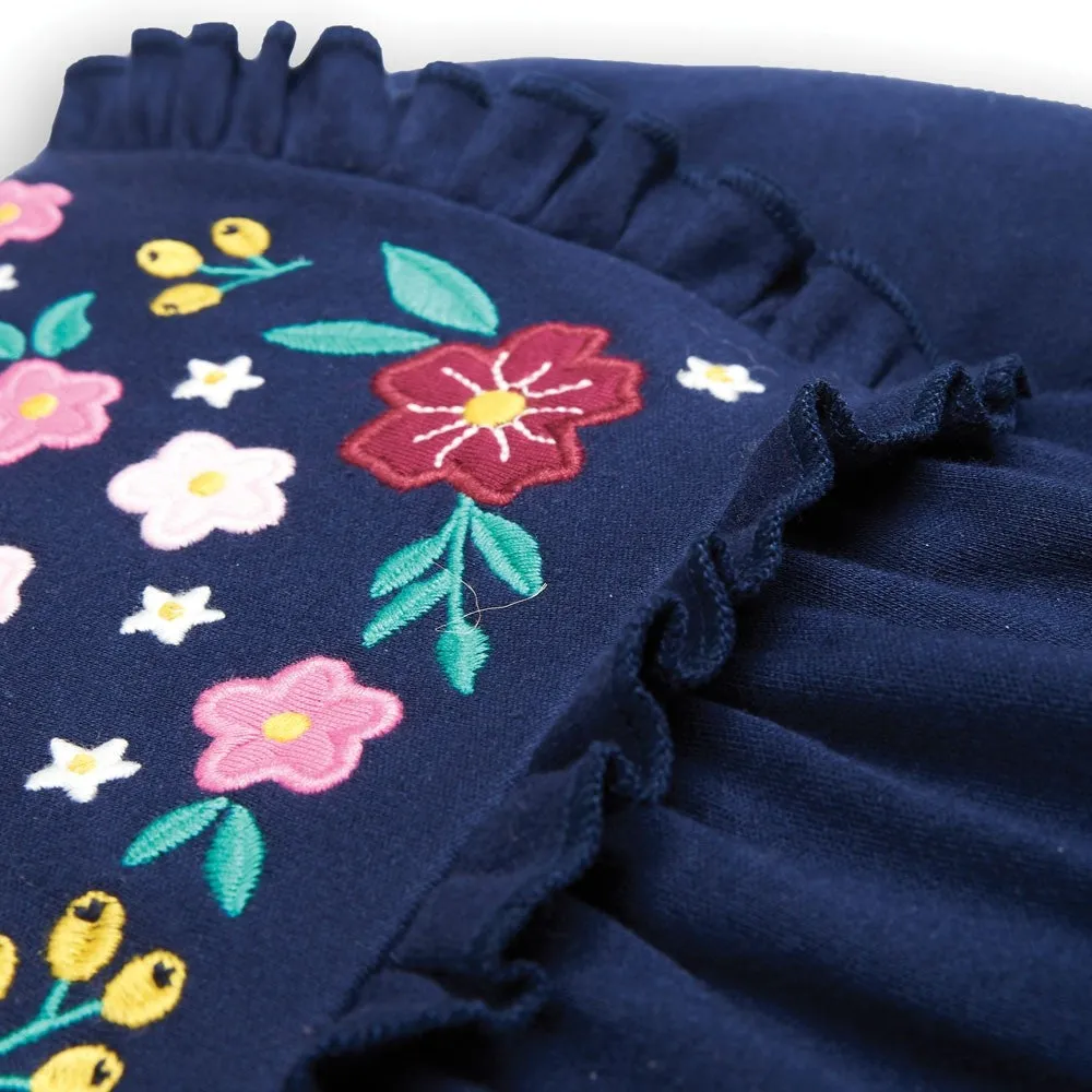 Jojo Maman Bebe Girls' Navy Floral Embroidered Jersey Dress