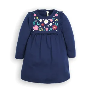 Jojo Maman Bebe Girls' Navy Floral Embroidered Jersey Dress