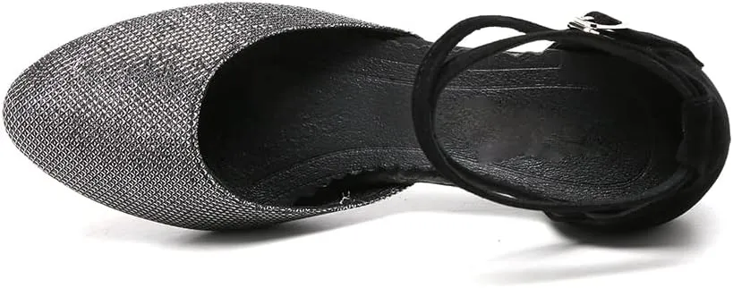 JUODVMP Women's Ballroom Dance Shoes Closed Toe Satin Modern Latin Dance Shoes Crisscross Belt Women Model DY212