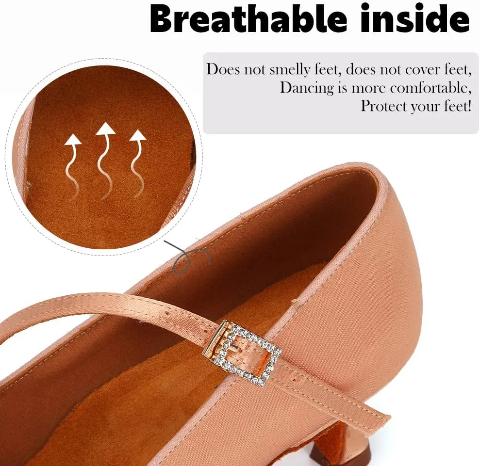 JUODVMP Women's Ballroom Shoes Satin Pumps Ankle Strap Modern Dance Heels Model WX138