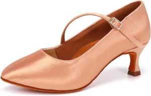 JUODVMP Women's Ballroom Shoes Satin Pumps Ankle Strap Modern Dance Heels Model WX138