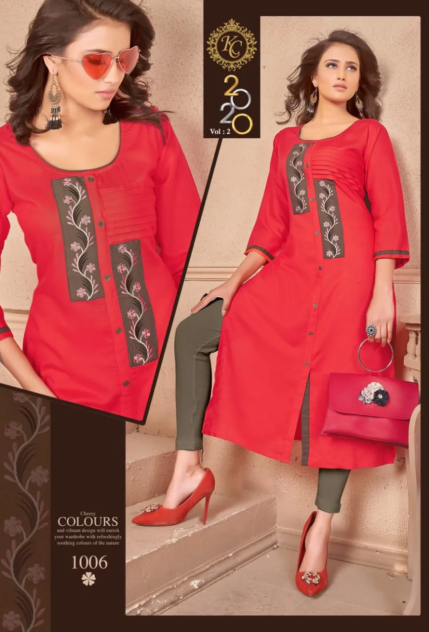 KC 20-20 VOL 2 RAYON HEAVY SLUB KURTI DAILY WEAR COLLECTION