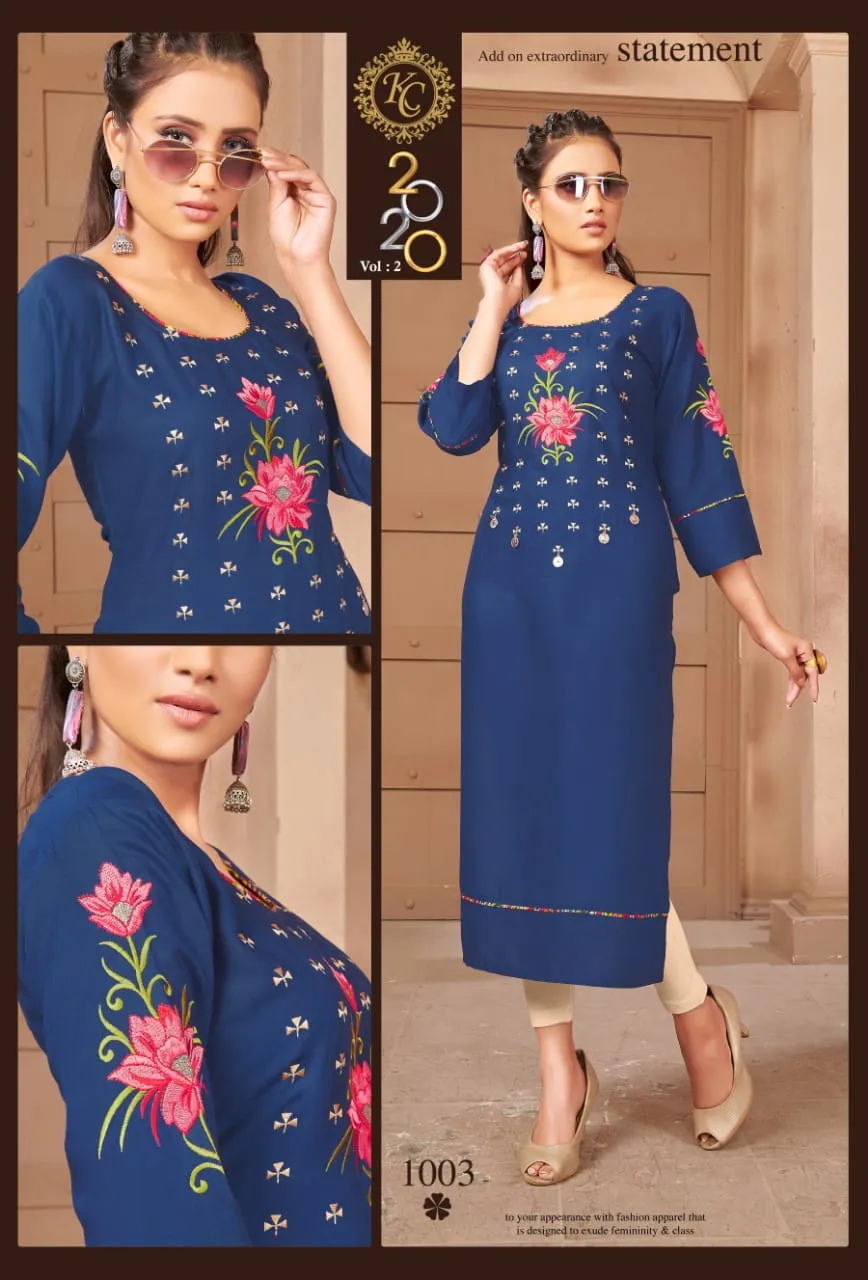 KC 20-20 VOL 2 RAYON HEAVY SLUB KURTI DAILY WEAR COLLECTION