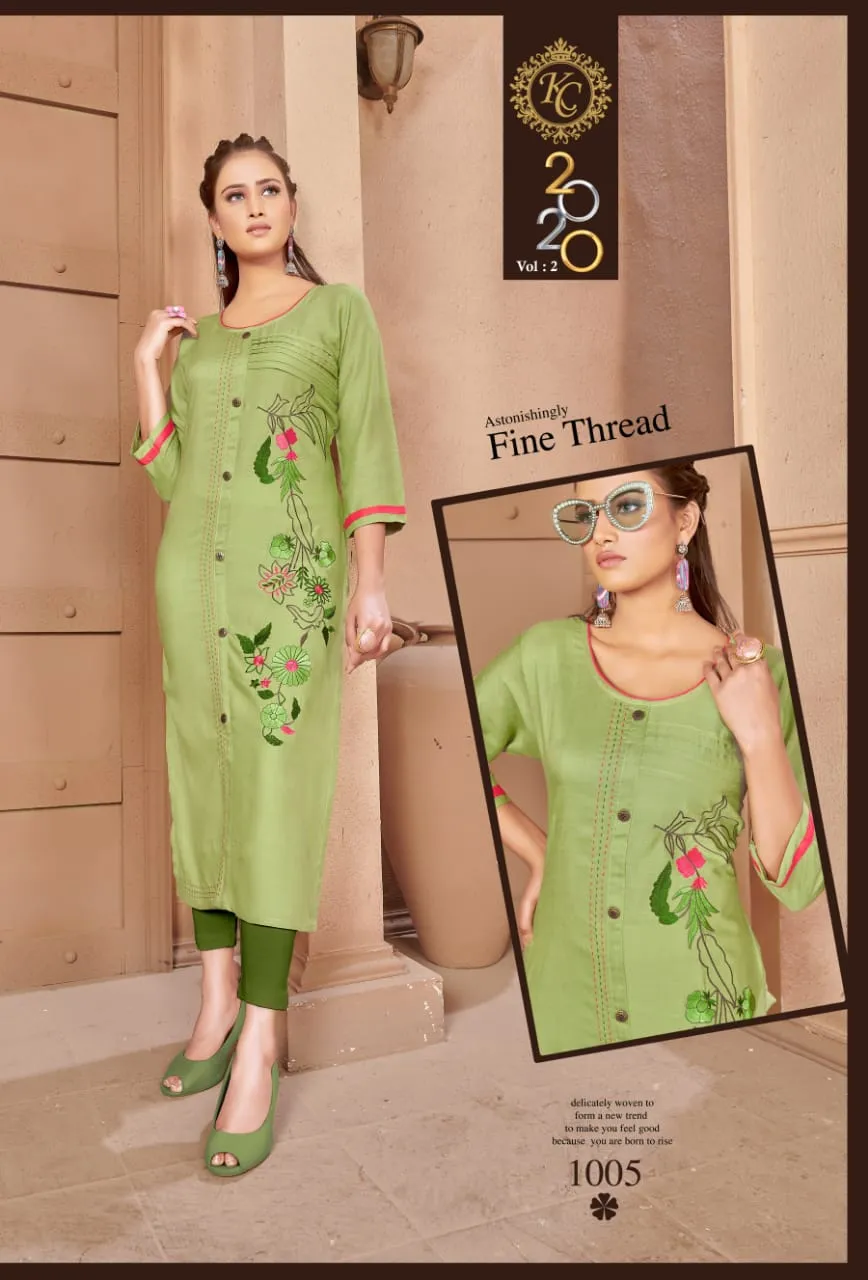 KC 20-20 VOL 2 RAYON HEAVY SLUB KURTI DAILY WEAR COLLECTION