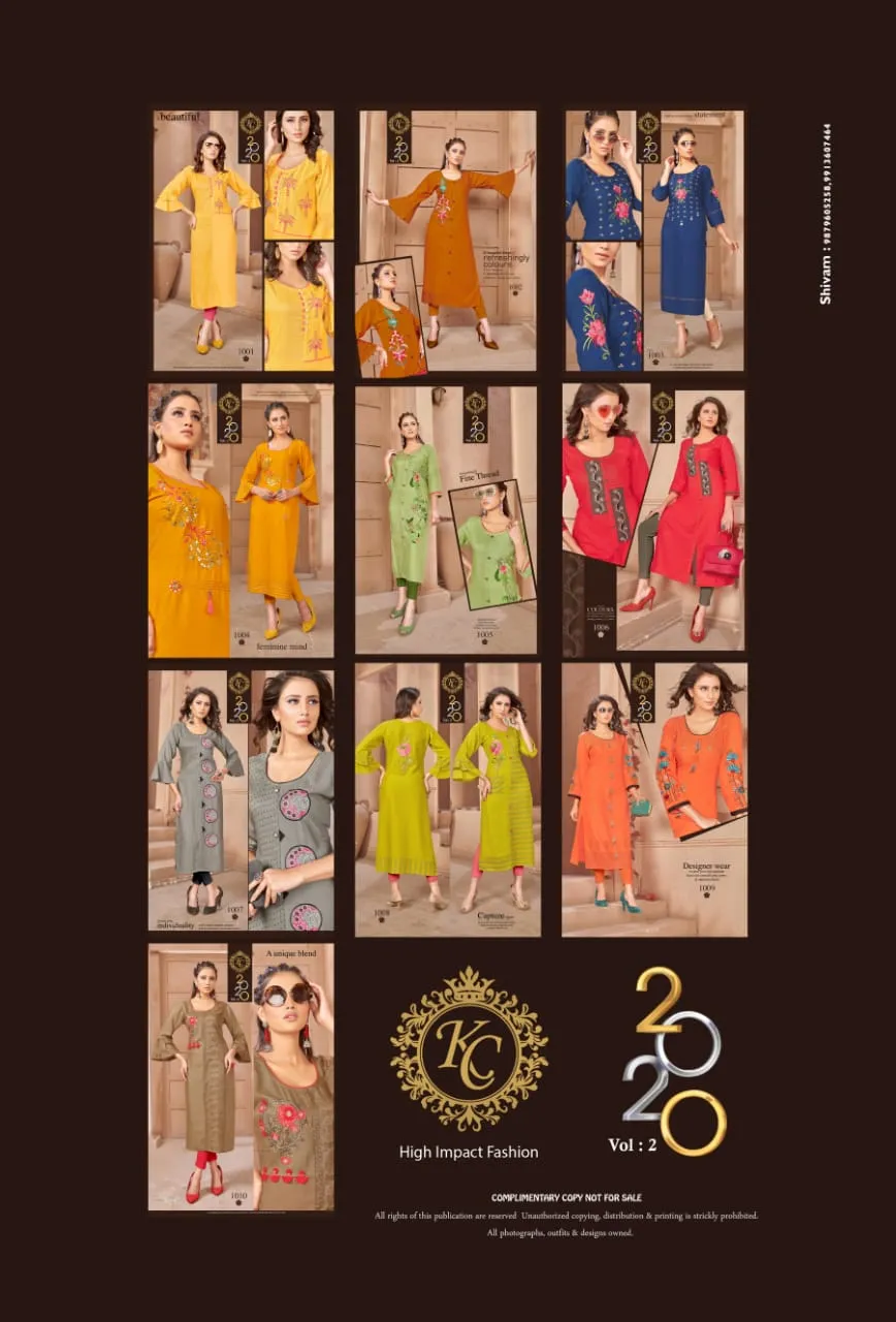 KC 20-20 VOL 2 RAYON HEAVY SLUB KURTI DAILY WEAR COLLECTION