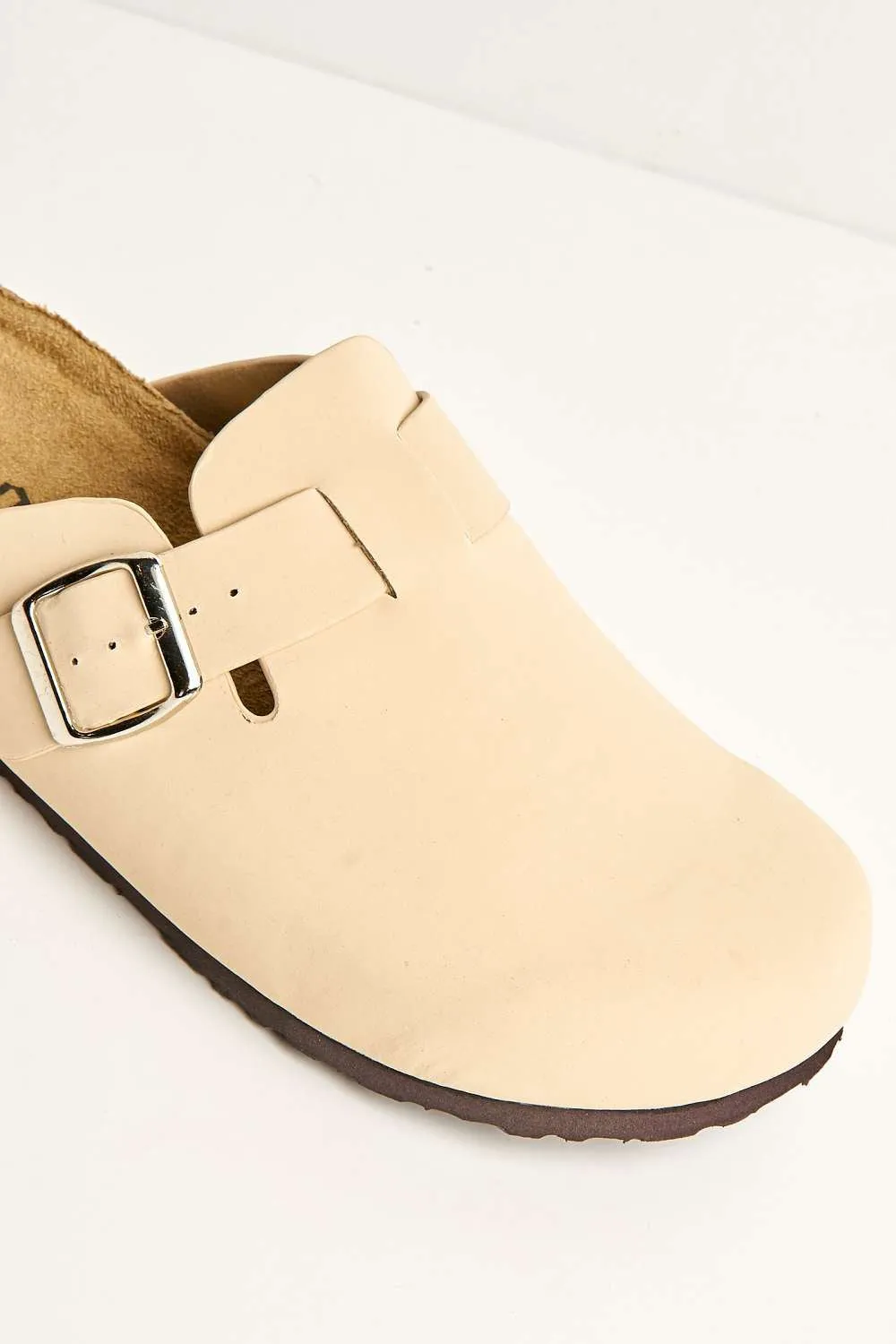 Klara Cork Sole Buckle Detail Clogs in Cream