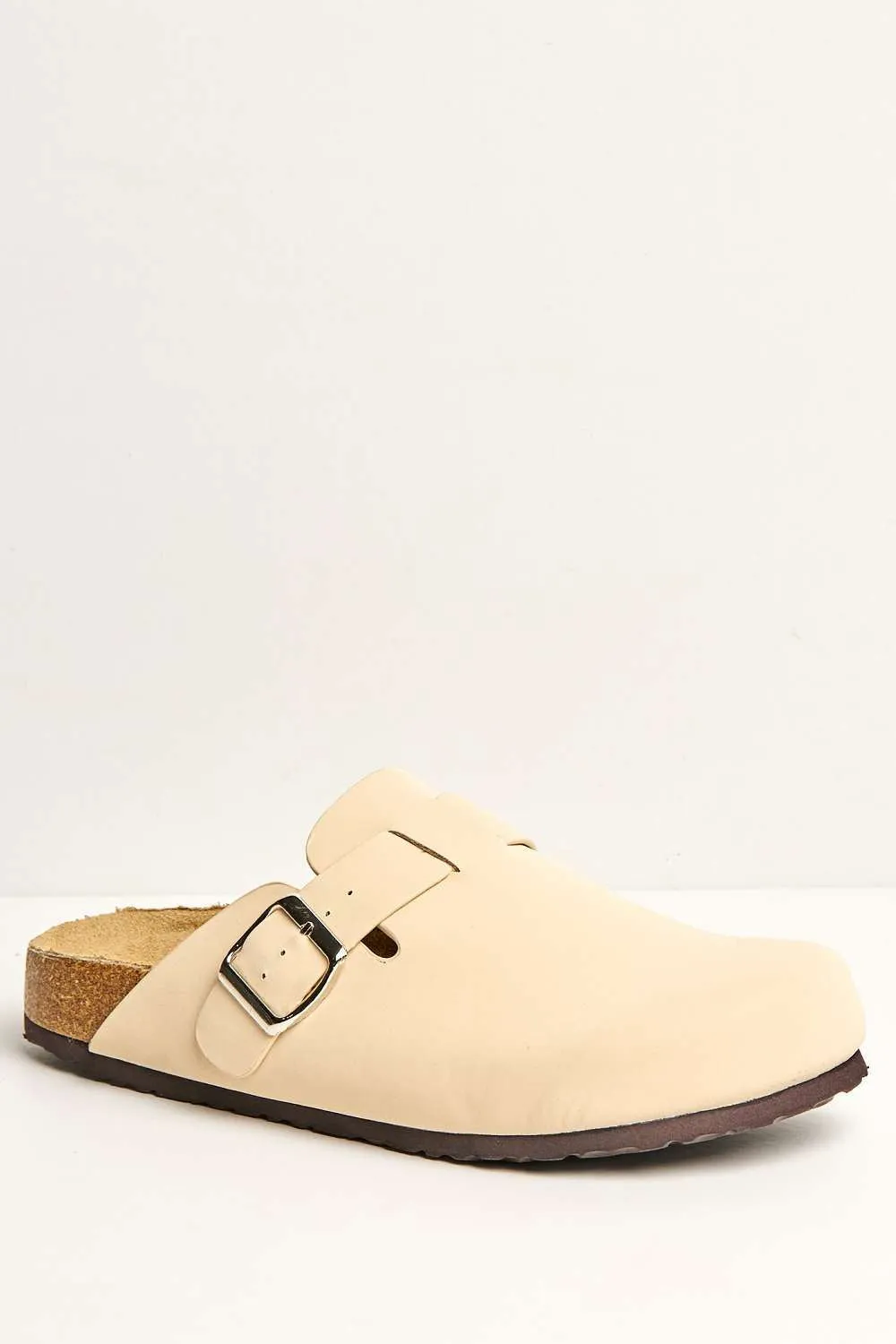 Klara Cork Sole Buckle Detail Clogs in Cream