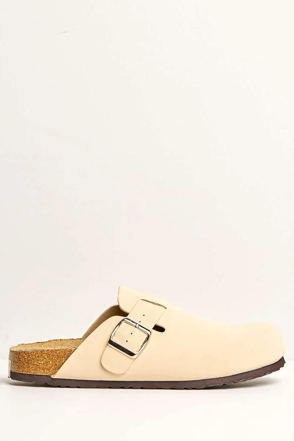 Klara Cork Sole Buckle Detail Clogs in Cream