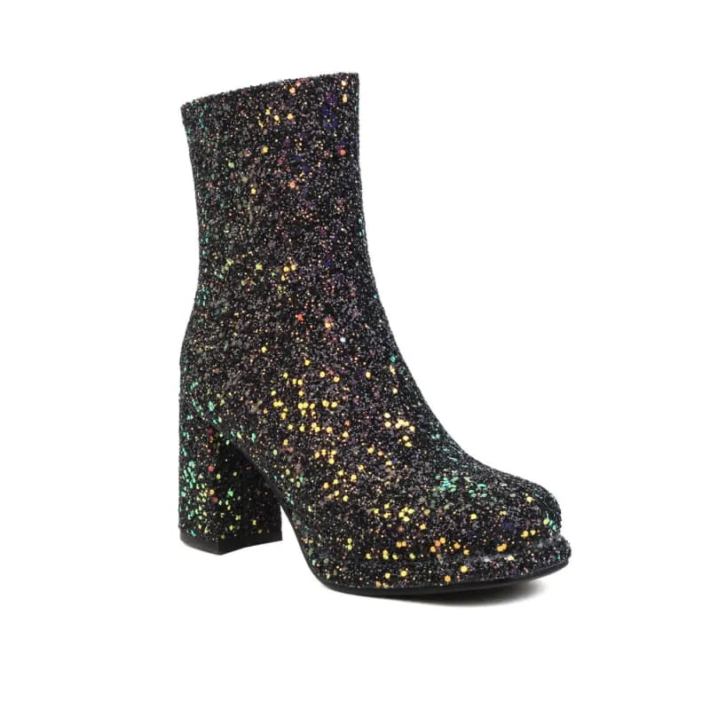 Ladies Glitter thick High Heel Ankle Christmas Boots in Gold