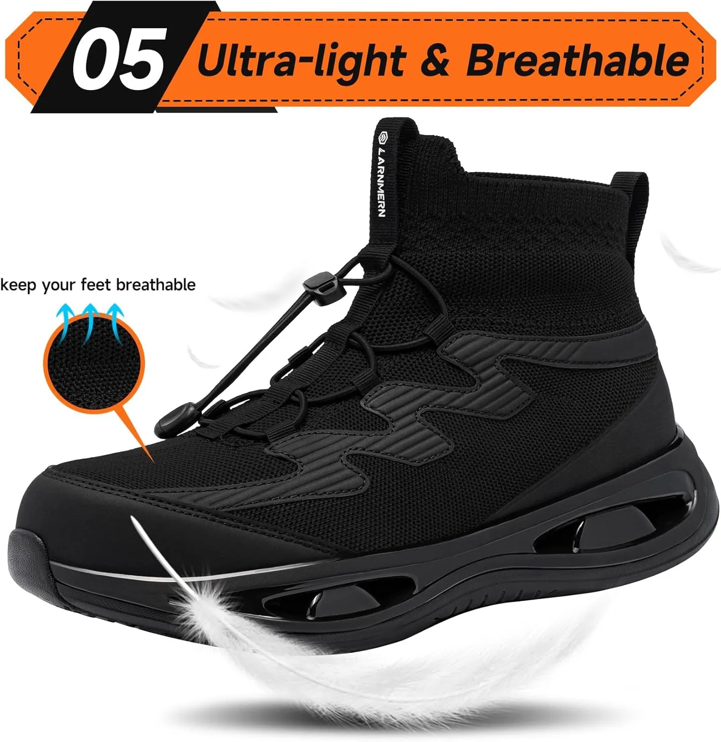 LARNMERN Steel Toe Boots Men, Non Slip Work Puncture Proof Safety Boot, Industrial Construction Comfortable Outdoor Hiking Military Tactical Shoes