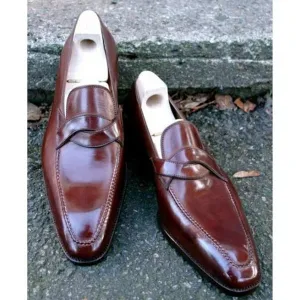 Leather Moccasins Loafer - Men Dark Burgundy Dress Shoes
