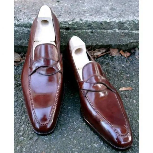 Leather Moccasins Loafer - Men Dark Burgundy Dress Shoes