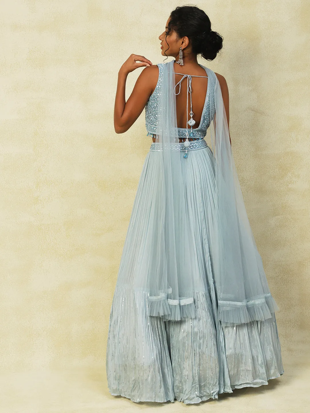 Light Blue Georgette Lehenga With Cutdana Handwork
