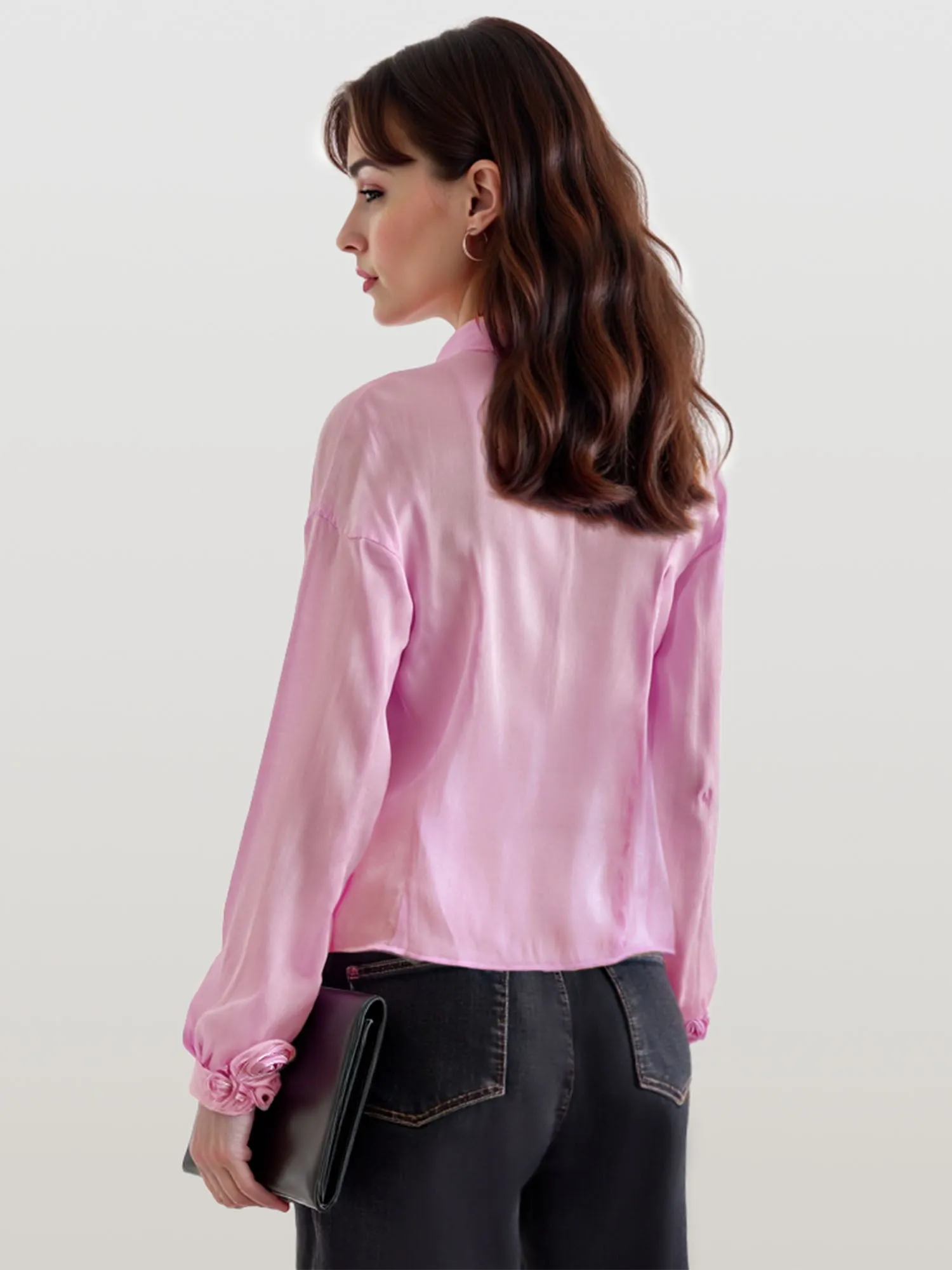Long Sleeve Organza Tie Top