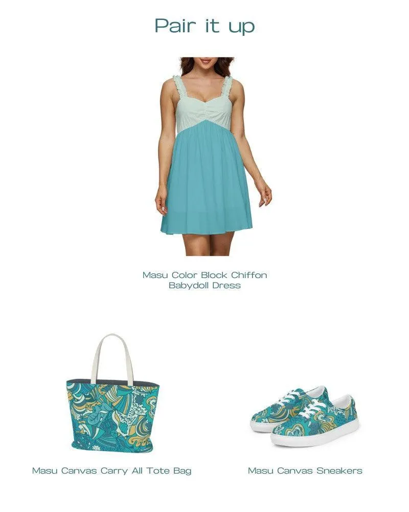 Masu Color Block Babydoll Chiffon Mini Dress