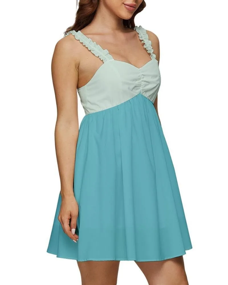 Masu Color Block Babydoll Chiffon Mini Dress