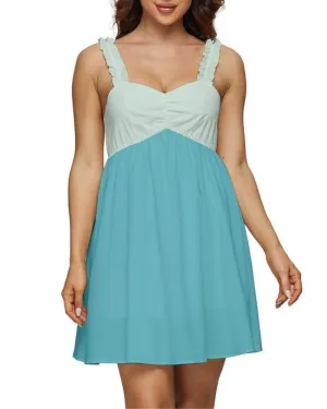Masu Color Block Babydoll Chiffon Mini Dress
