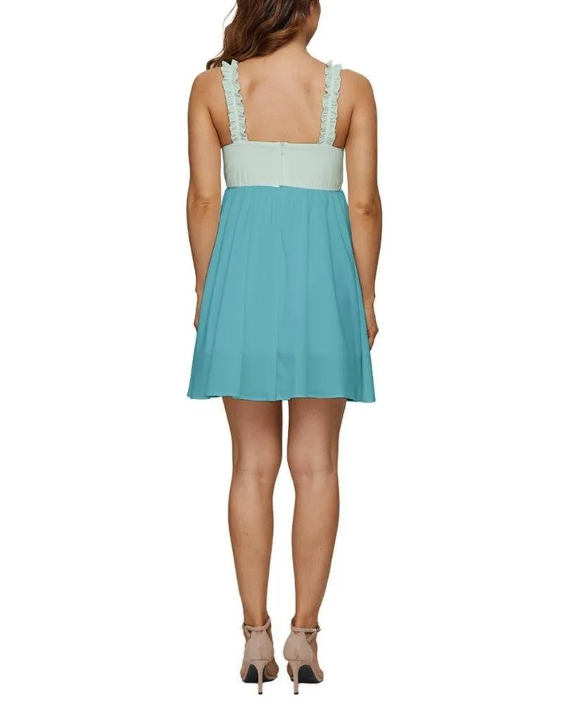Masu Color Block Babydoll Chiffon Mini Dress