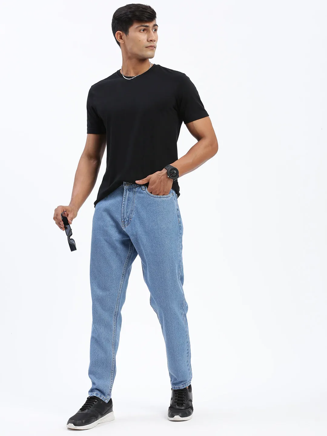 Men Blue Regular Fit Cropped Jeans