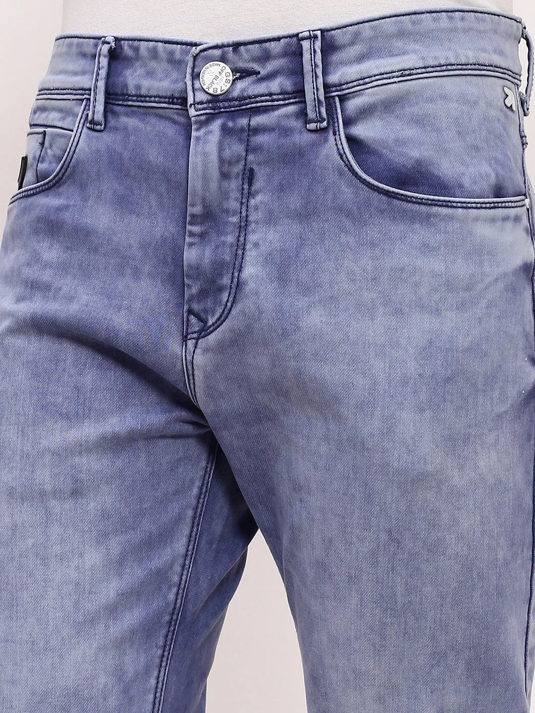 Men Blue Solid Straight Fit Heavy Fade Stretchable Jeans