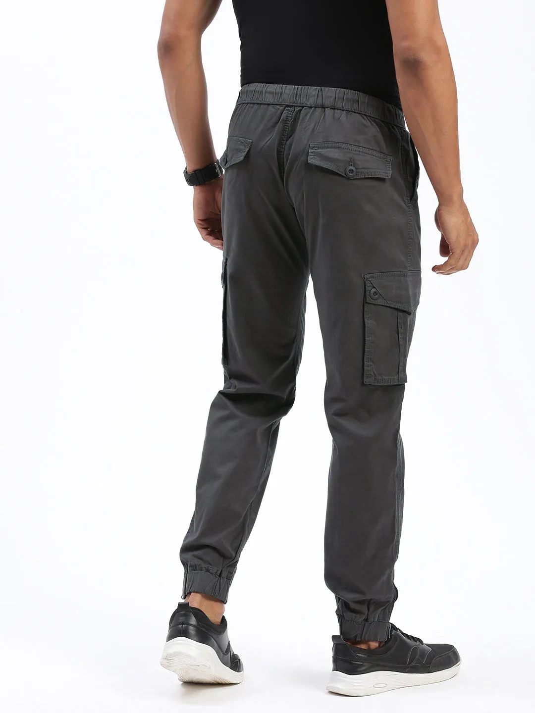 Men Charcoal Comfort Slim Fit Low-Rise Joggers Trousers