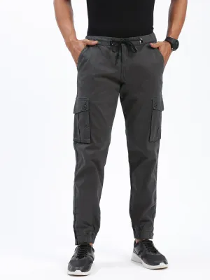 Men Charcoal Comfort Slim Fit Low-Rise Joggers Trousers