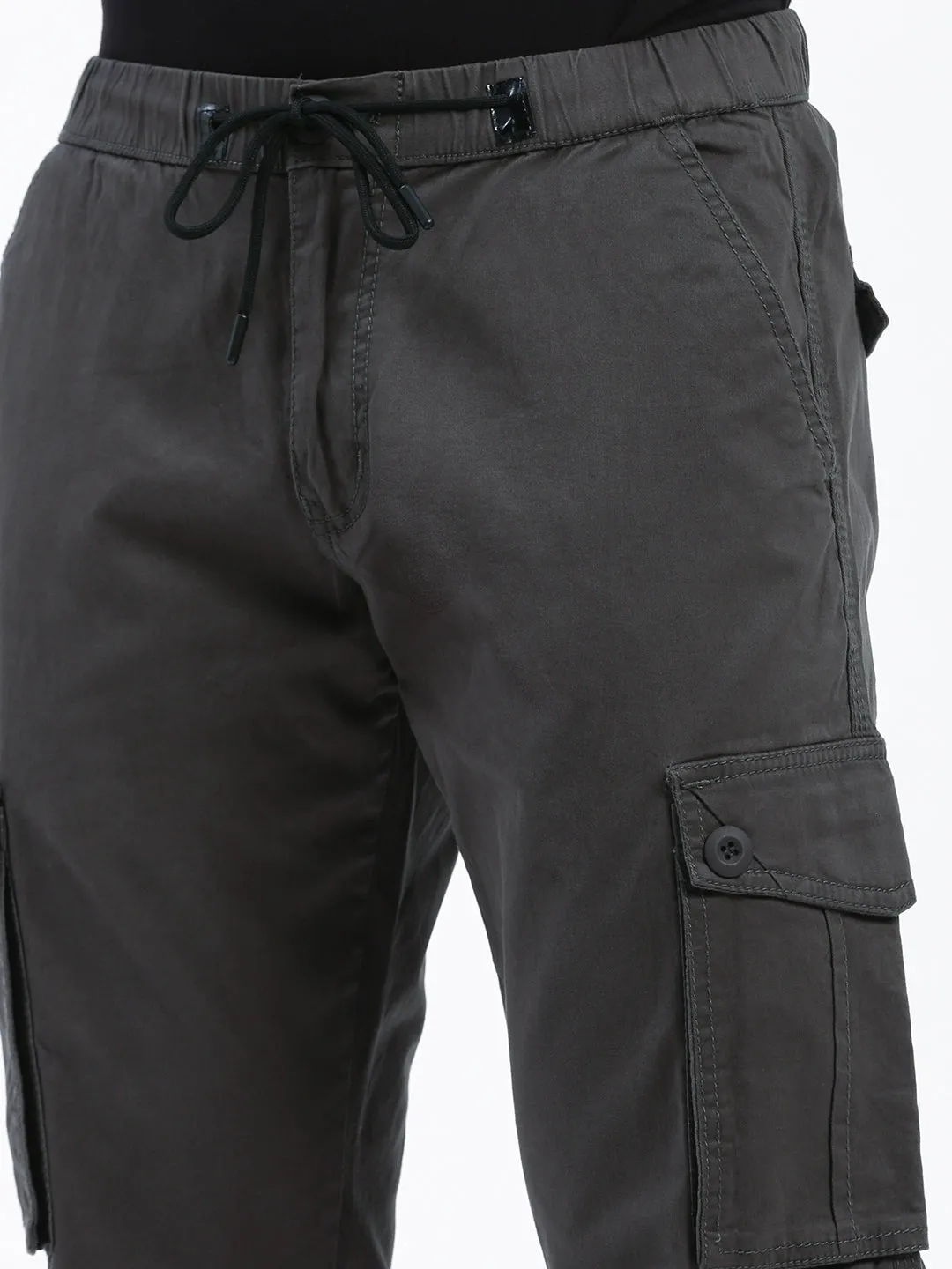 Men Charcoal Comfort Slim Fit Low-Rise Joggers Trousers