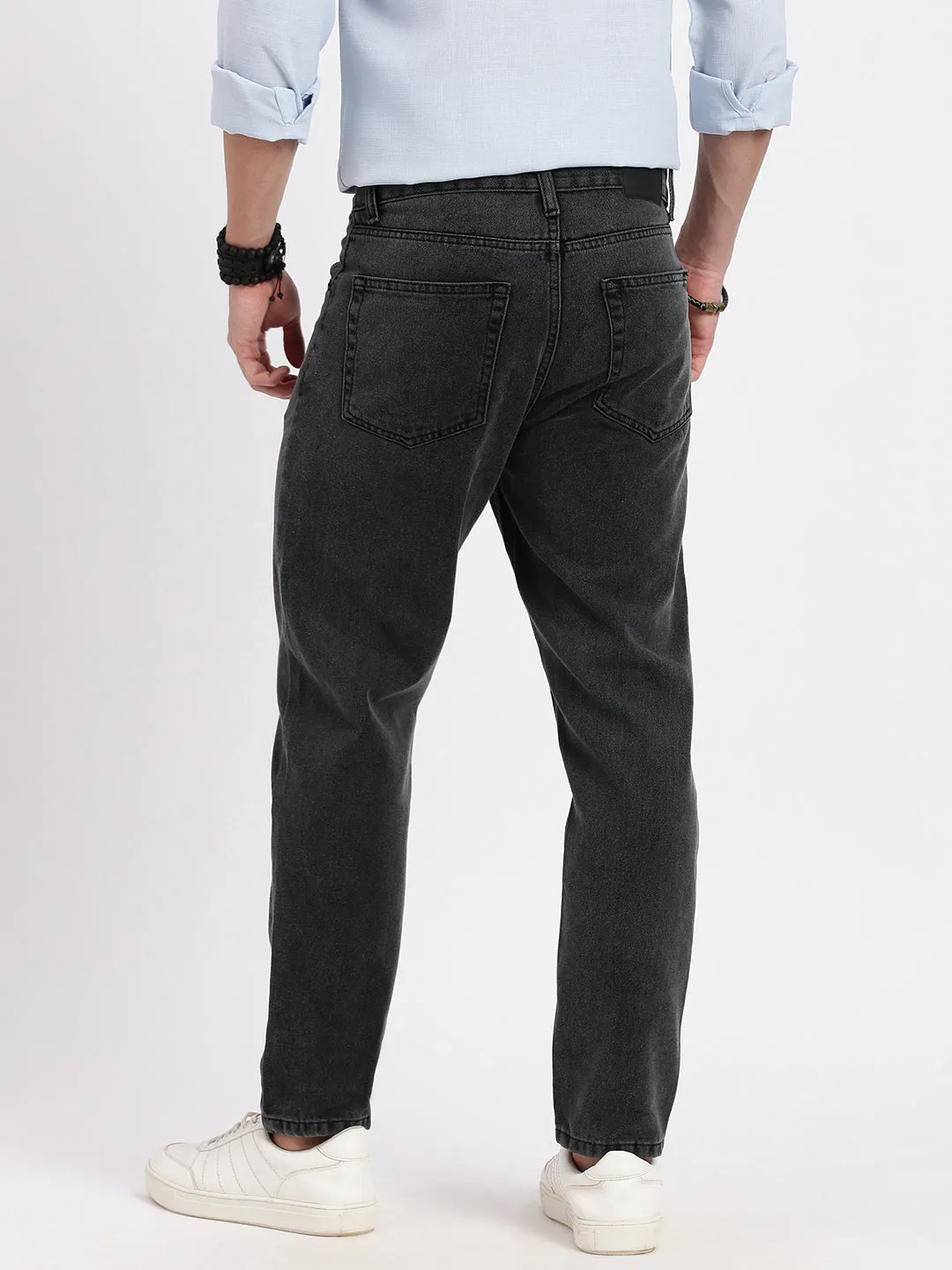 Men Grey Comfort Light Fade Mid-Rise Acid Wash Jeans