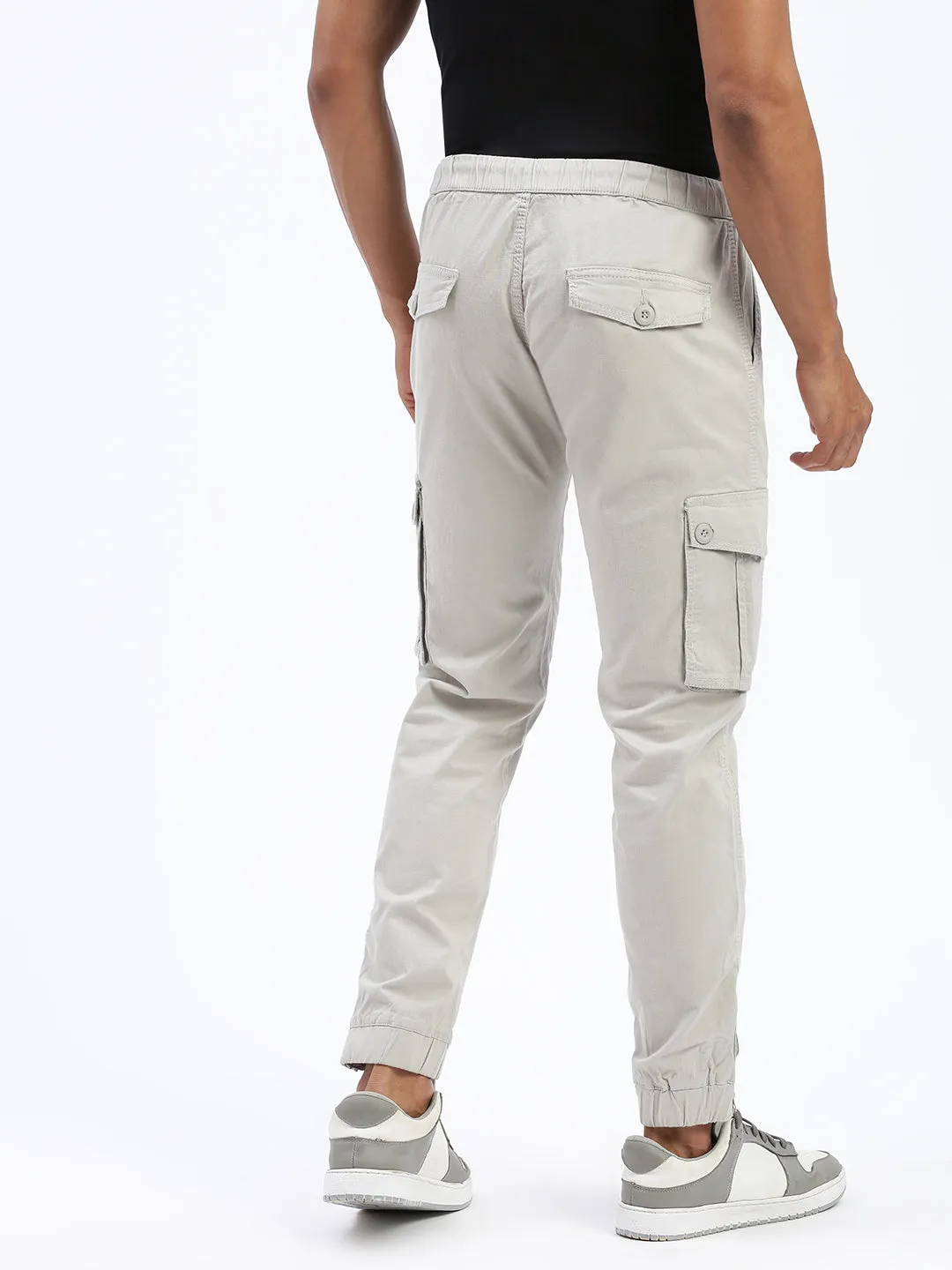 Men Grey Cotton Comfort Slim Fit Low-Rise Joggers Trousers
