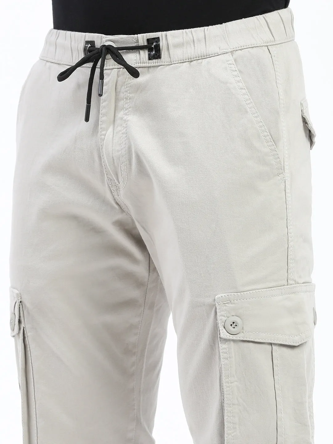 Men Grey Cotton Comfort Slim Fit Low-Rise Joggers Trousers