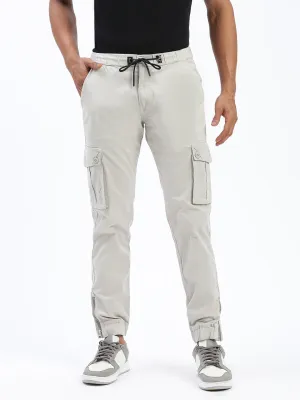 Men Grey Cotton Comfort Slim Fit Low-Rise Joggers Trousers