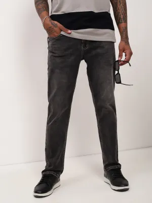 Men Grey Solid Straight Fit Acid Wash Stretchable Jeans