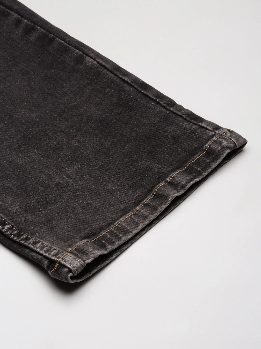 Men Grey Solid Straight Fit Acid Wash Stretchable Jeans