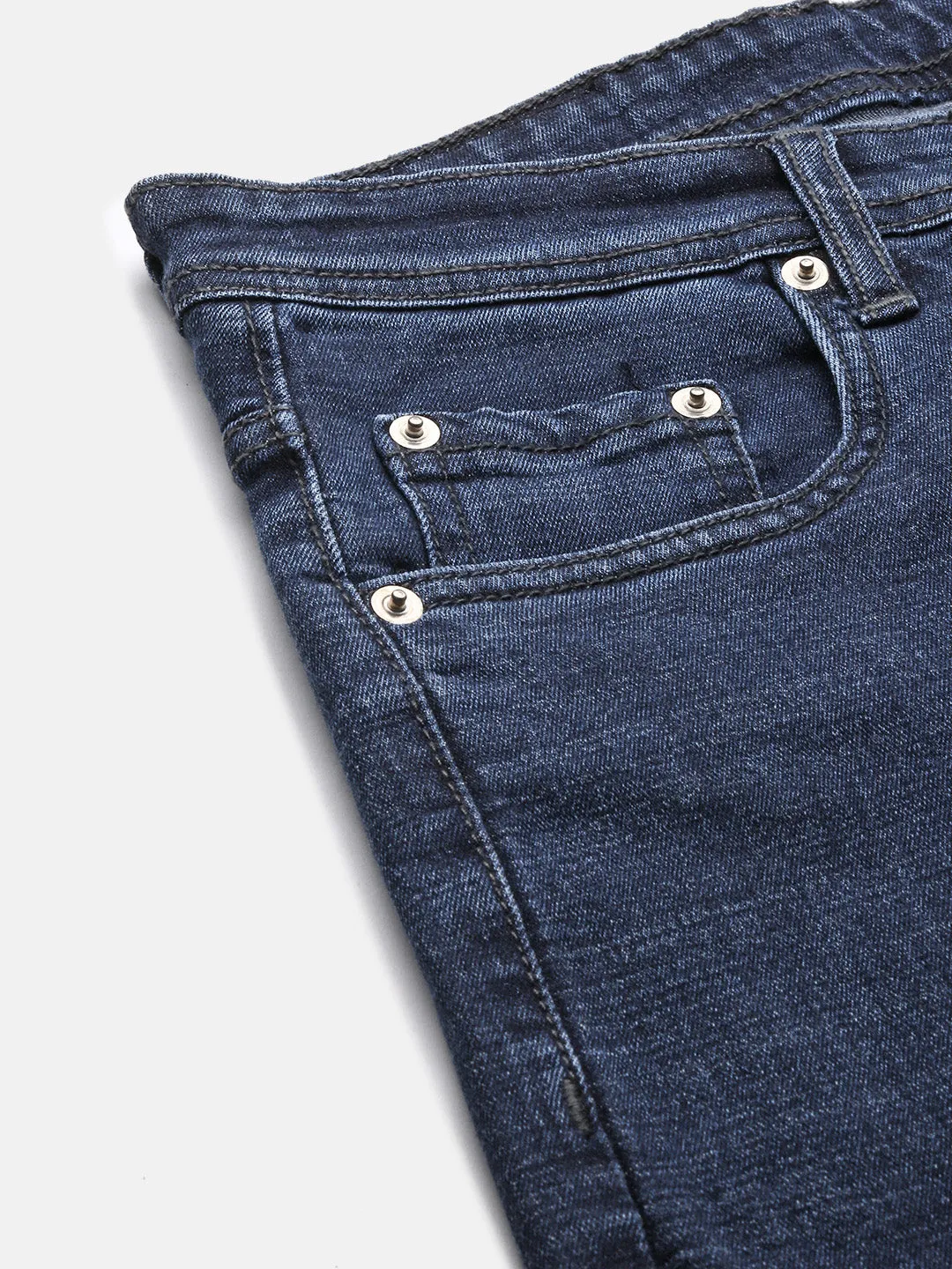 Men Navy Blue Comfort Slim Fit Mid-Rise Cotton Light Fade Acid Wash Jeans