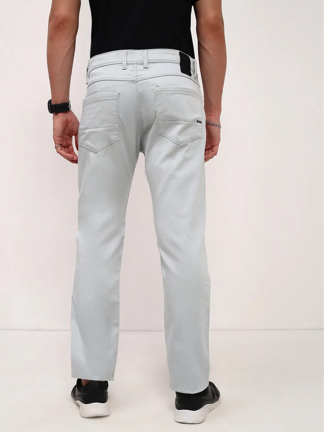 Men Sea Green Comfort Straight Fit Low-Rise Acid Wash Stretchable Jeans