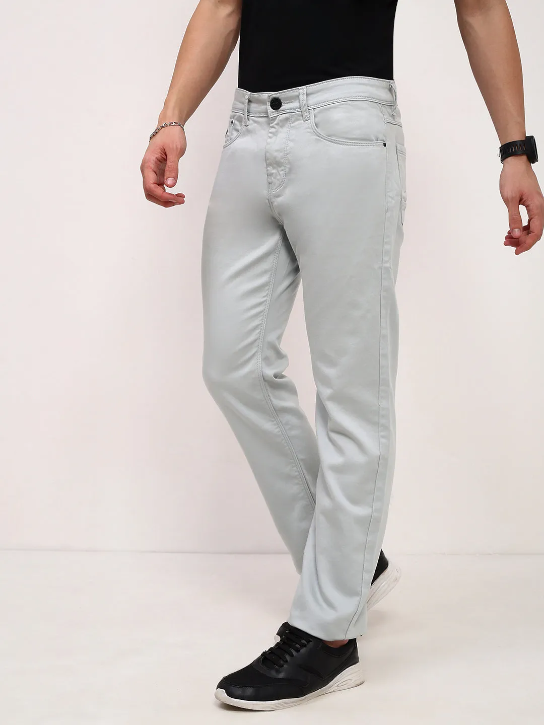 Men Sea Green Comfort Straight Fit Low-Rise Acid Wash Stretchable Jeans