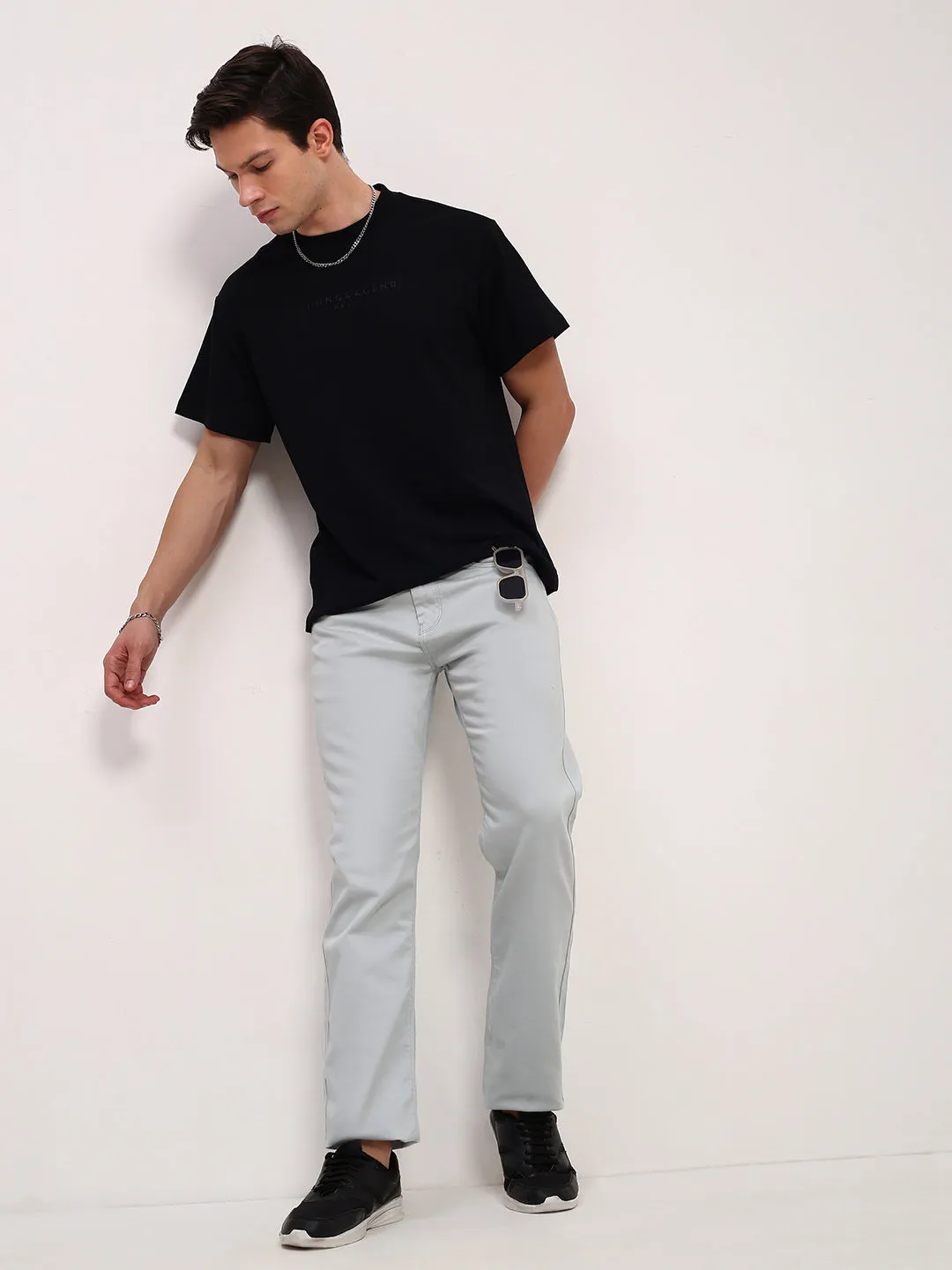 Men Sea Green Comfort Straight Fit Low-Rise Acid Wash Stretchable Jeans