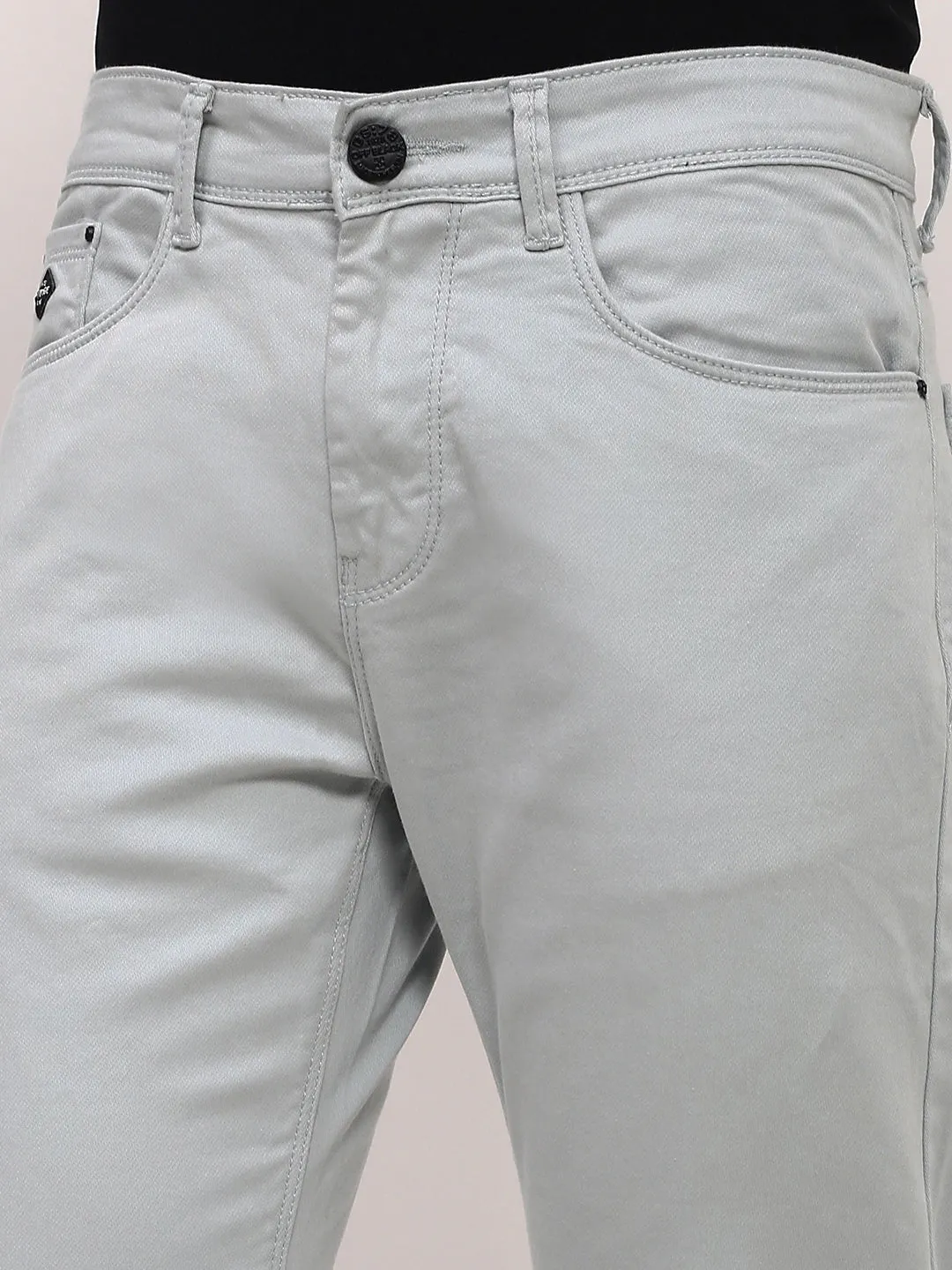 Men Sea Green Comfort Straight Fit Low-Rise Acid Wash Stretchable Jeans