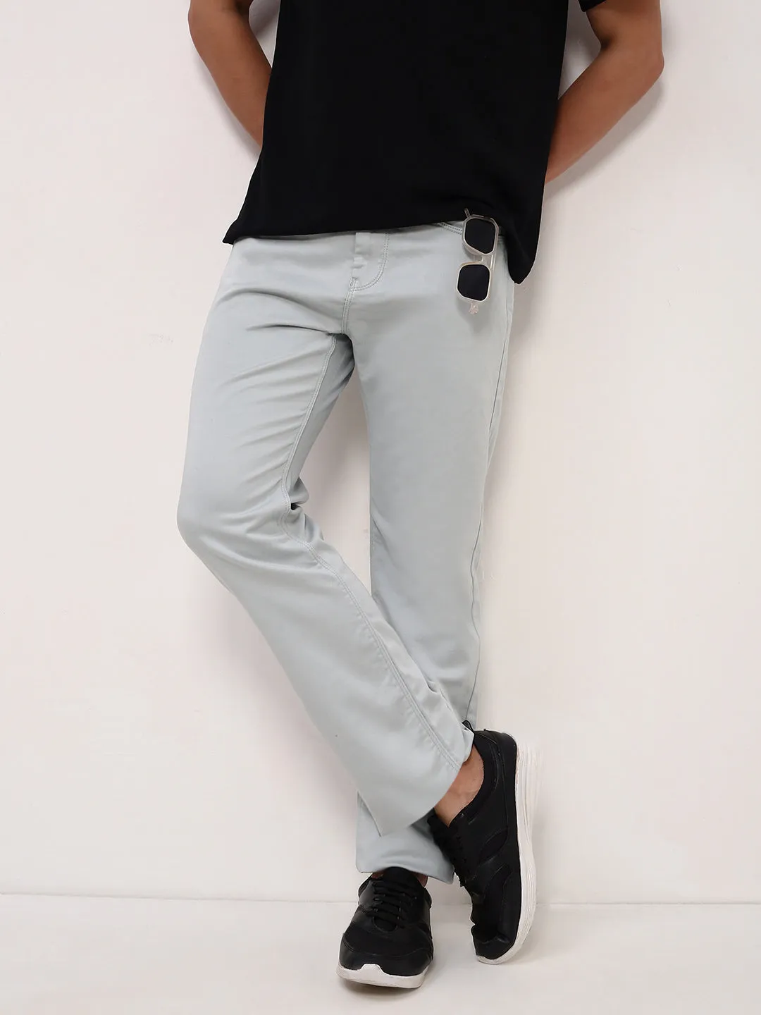 Men Sea Green Comfort Straight Fit Low-Rise Acid Wash Stretchable Jeans