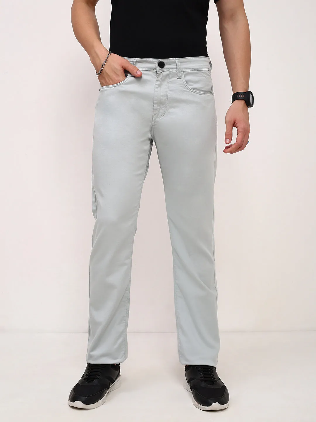 Men Sea Green Comfort Straight Fit Low-Rise Acid Wash Stretchable Jeans