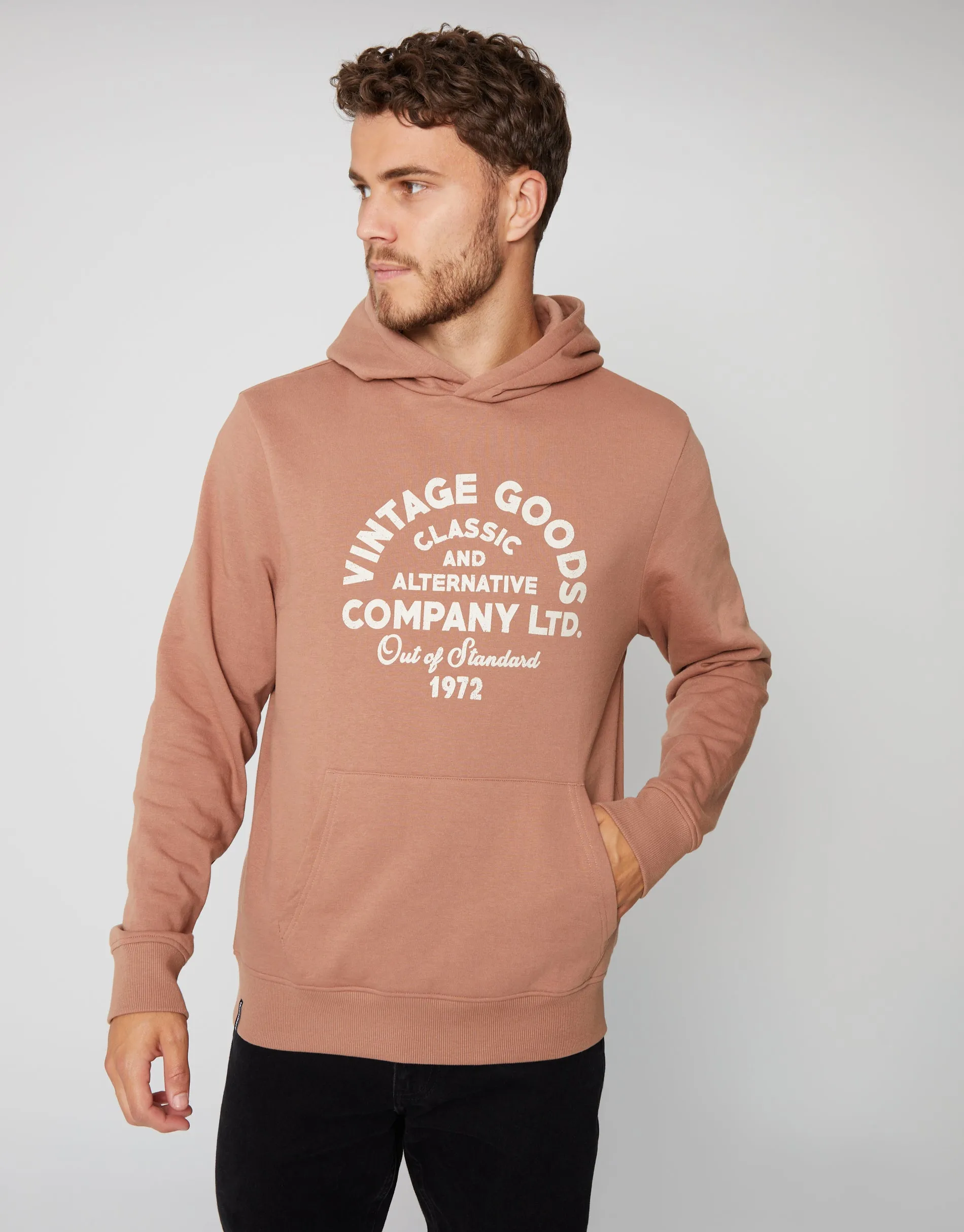 Men's Taupe Vintage Graphic Hoodie