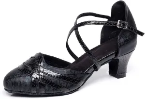 Minishion TQJ7063 Women's Buckle Satin Tango Latin Ballroom Dance Pumps Shoes