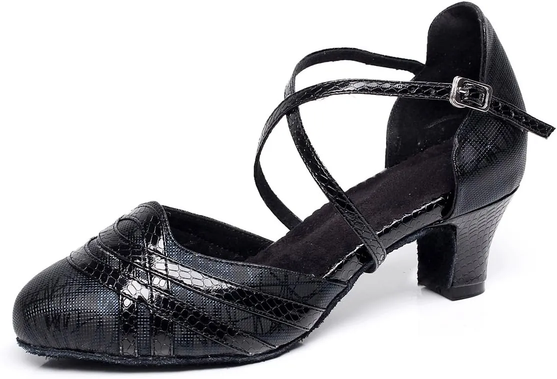 Minishion TQJ7063 Women's Buckle Satin Tango Latin Ballroom Dance Pumps Shoes
