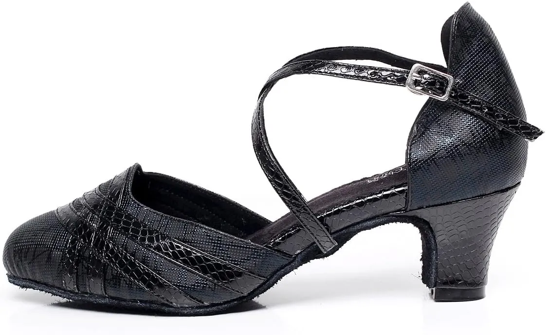 Minishion TQJ7063 Women's Buckle Satin Tango Latin Ballroom Dance Pumps Shoes